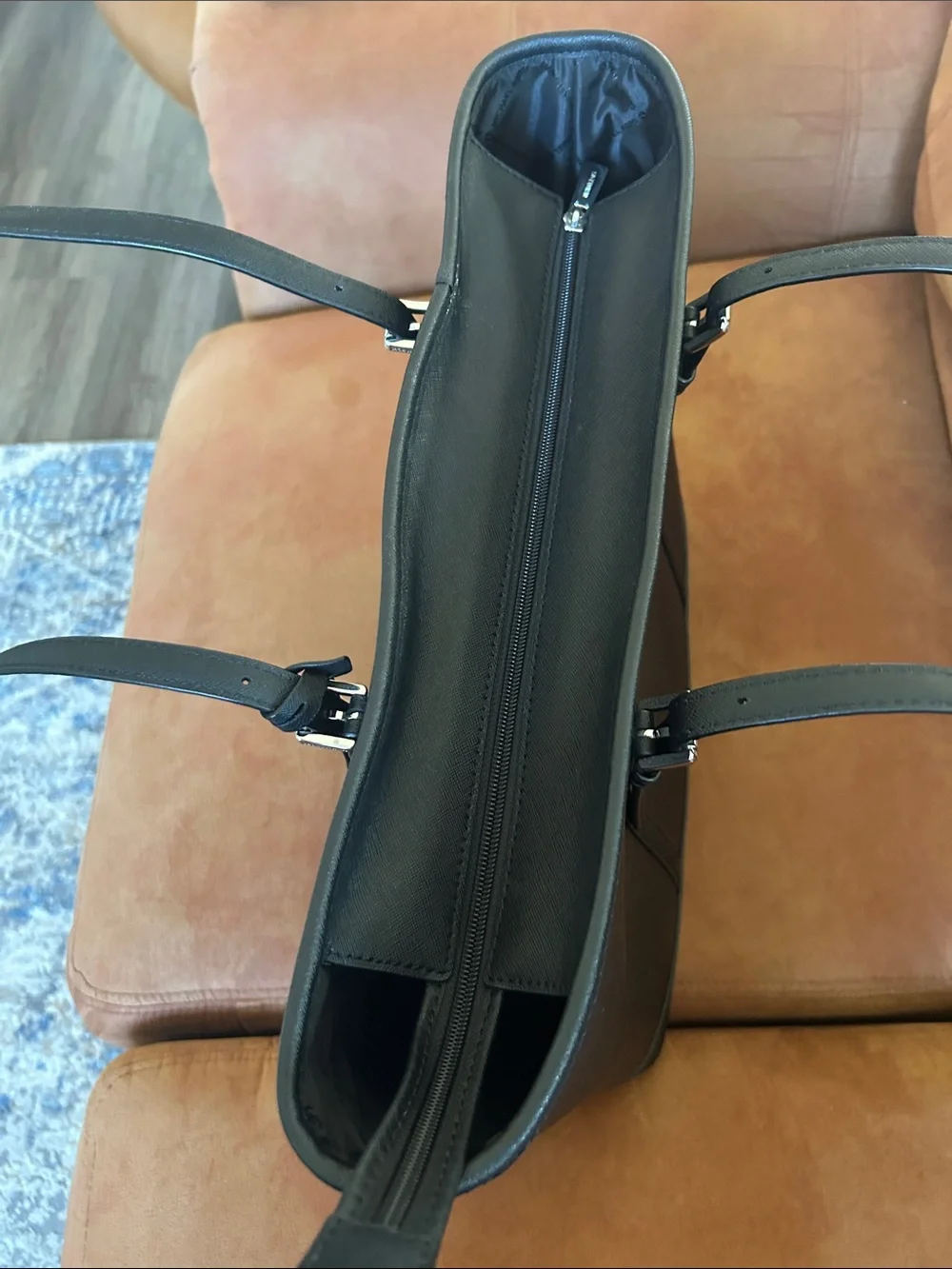 Michael Kors Black Saffiano Tote with silver MK Charm